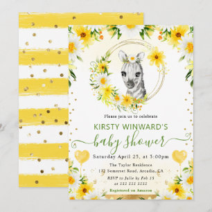 Invitation Aquarelle Douce Fête de Naissance Zèbre Jungle Béb