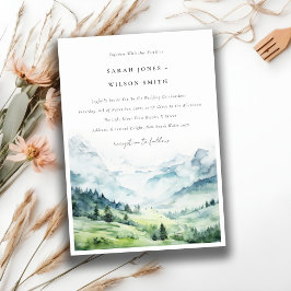Invitation Aquarelle douce Mariage paysage de montagne de nei