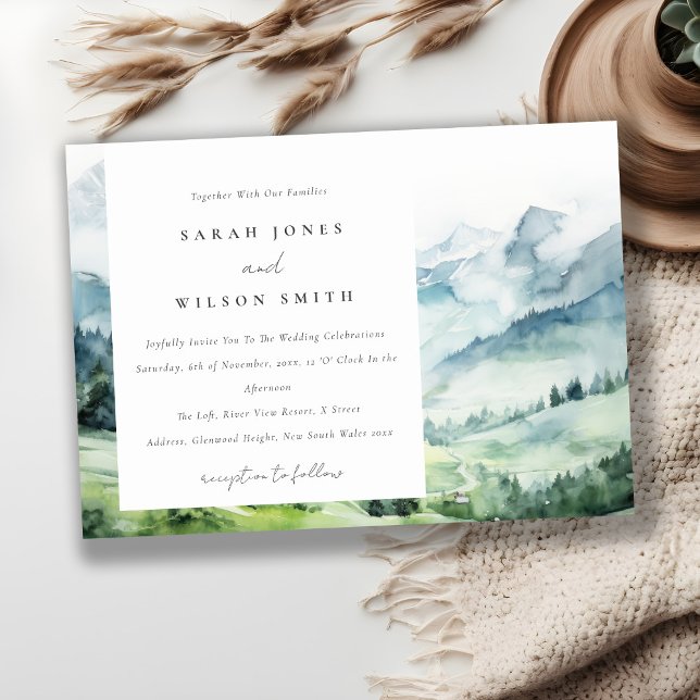 Invitation Aquarelle douce Mariage paysage de montagne de nei (Créateur téléchargé)