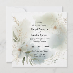 Invitation Aquarelle douce Mariage vert Sage