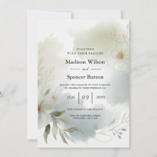 Invitation Aquarelle douce Mariage vert Sage