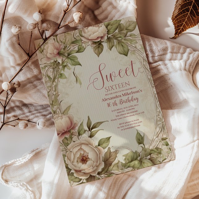 Invitation Aquarelle douce Pastel Floral Sweet 16 (Créateur téléchargé)