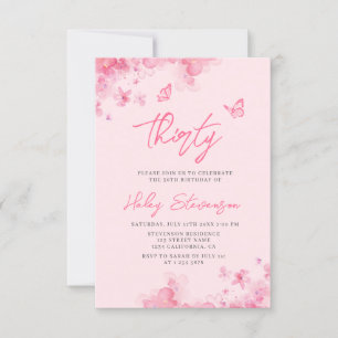 Invitation Aquarelle douce rose pastel 30e anniversaire