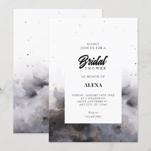 Invitation Aquarelle Douche nuptiale de brouillard gris noir