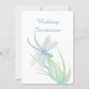 Invitation Aquarelle Dragonfly Blue Green Nature Mariage