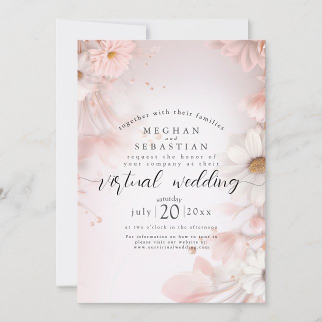 Invitation Aquarelle Dream : Blush Rose Daisies Virtual Weddi (Devant)