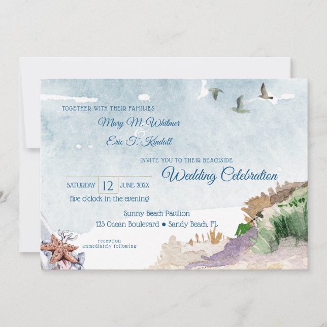 Invitation Aquarelle Driftwood Boho Beach Wedding (Devant)