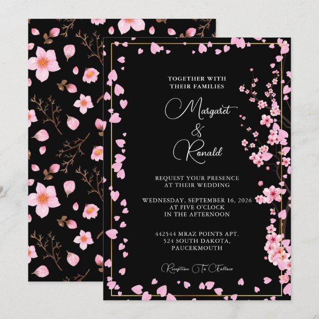 Invitation Aquarelle du bouquet Cherry Blossom (Devant / Derrière)