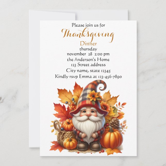 Invitation Aquarelle du Citrouille de Thanksgiving Automne (Devant)
