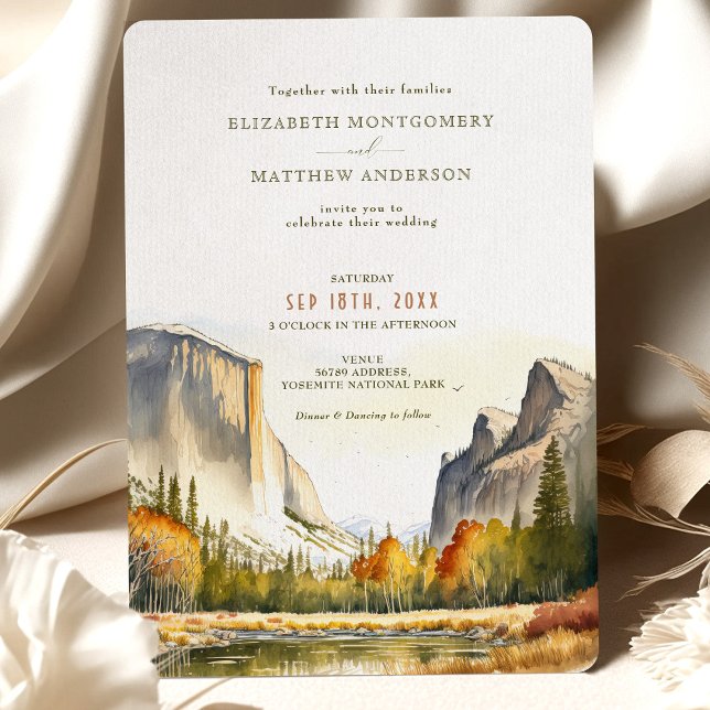Invitation Aquarelle du Mariage du parc national Yosemite (Créateur téléchargé)