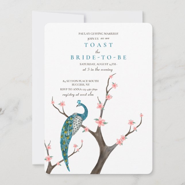 Invitation Aquarelle du paon (Devant)