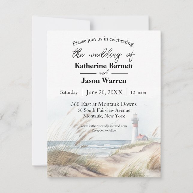 Invitation Aquarelle du phare Montauk Beach Dunes (Devant)
