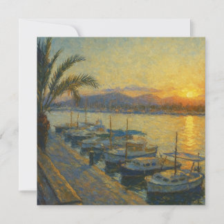 Invitation aquarelle du port au coucher du soleil