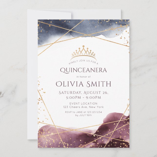 Invitation Aquarelle Dusk Géométrique Moderne Quinceanera (Devant)