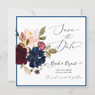 Invitation Aquarelle Dusty Bleu Bourgogne Blush Roses