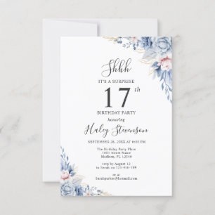 Invitation Aquarelle Dusty Blue Boho Budget 17e anniversaire