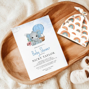 Invitation Aquarelle Dusty Blue Elephant Baby shower