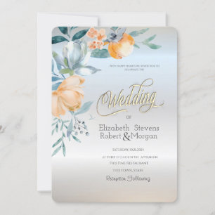 Invitation Aquarelle Dusty Blue Flowers Mariage argent