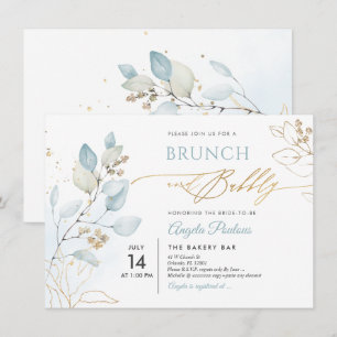 Invitation Aquarelle Dusty Blue Gum Eucalyptus Brunch Bubbly