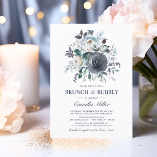 Invitation Aquarelle Dusty Blue Navy Floral Bridal Brunch