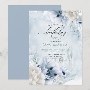 Invitation Aquarelle Dusty Blue Poppy Anniversaire