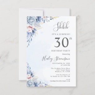 Invitation Aquarelle Dusty Blue Surprise 30e anniversaire