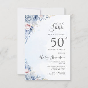 Invitation Aquarelle Dusty Blue Surprise 50e anniversaire