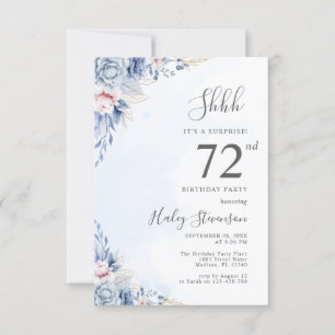 Invitation Aquarelle Dusty Blue Surprise 72e fête d'anniversa