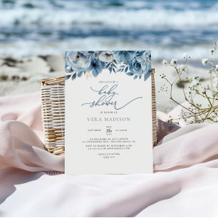 Invitation Aquarelle Dusty Blue Winter Baby shower