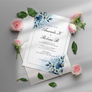 Invitation Aquarelle Dusty Flower Blue Mariage