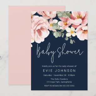 Invitation Aquarelle Dusty Rose Baby shower de marine