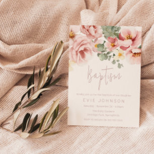 Invitation Aquarelle Dusty Rose Baptême magnifique