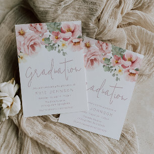 Invitation Aquarelle Dusty Rose Célébration de graduation