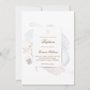 Invitation aquarelle éclaboussures et fleurs n6   Baptême