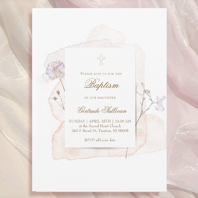 Invitation aquarelle éclaboussures et fleurs n9 | Baptême (Créateur téléchargé)