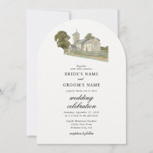 Invitation Aquarelle Eglise traditionnelle Monogramme Mariage