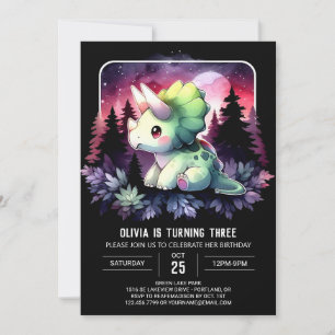 Invitation Aquarelle Élégance Tricératops Anniversaire