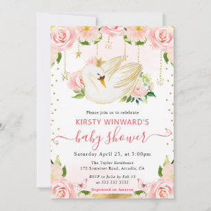 Invitation Aquarelle Élégant Baby shower de cygne floral