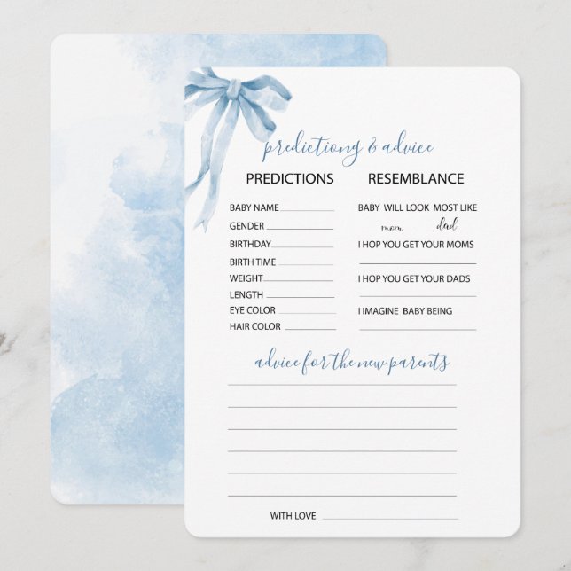 Invitation Aquarelle Elegant Bow Ribbon Bleu Predictiong Adv (Devant / Derrière)