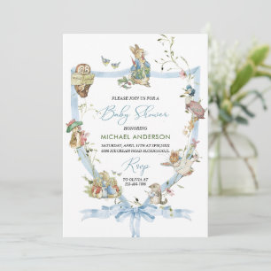 Invitation Aquarelle Elegant Fleur sauvage Peter Rabbit Baby