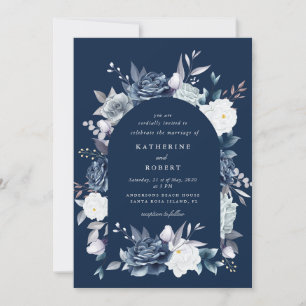 Invitation aquarelle élégante bleu foncé mariage