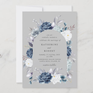 Invitation aquarelle élégante bleu foncé mariage