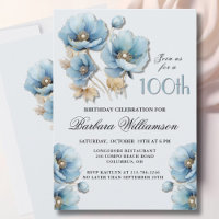 Aquarelle Elégante Blue Gold Floral 100e anniversa