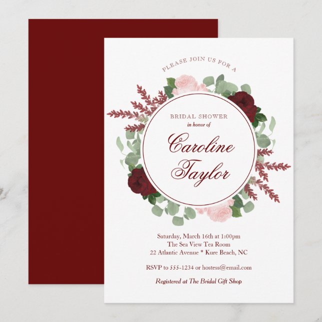 Invitation Aquarelle élégante de Fête de la mariée florale de (Devant / Derrière)