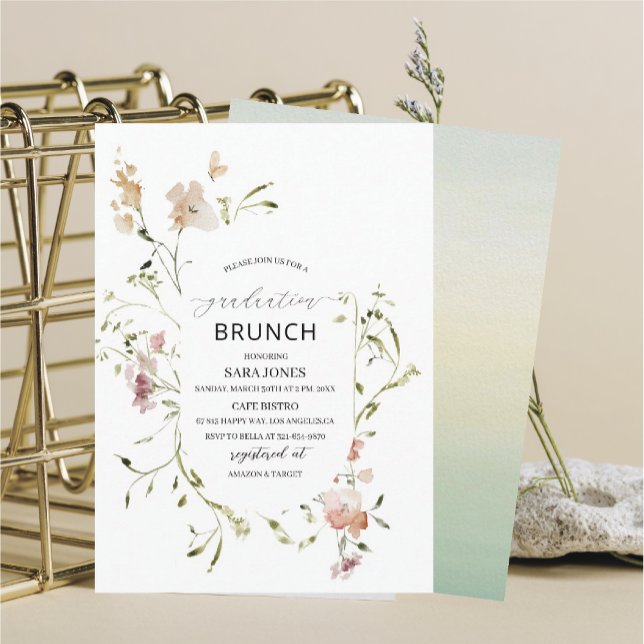 Invitation Aquarelle Élégante graduation Fleur sauvageInvitat (Créateur téléchargé)