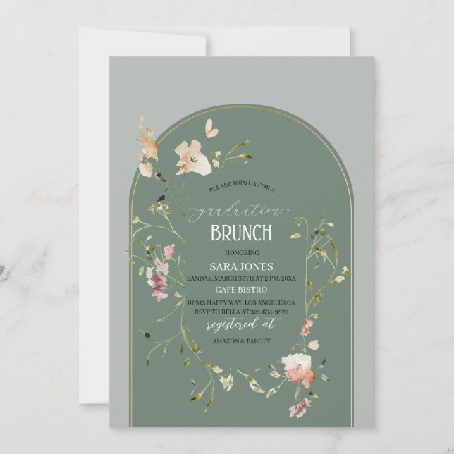 Invitation Aquarelle Élégante graduation Fleur sauvageInvitat (Devant)