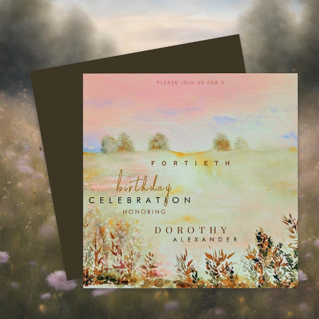 Invitation Aquarelle Elégante prairie florale Anniversaire (Créateur téléchargé)