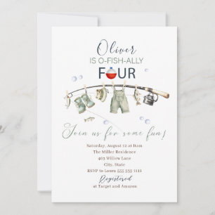 Invitation Aquarelle élégante Un petit pêcheur 4e anniversair