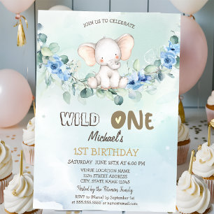 Invitation Aquarelle Elephant Roses Feuilles 1er