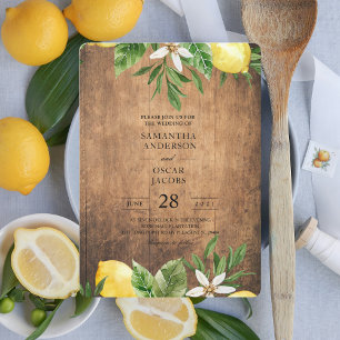 Invitation Aquarelle en bois vintage Citrons et feuilles jaun